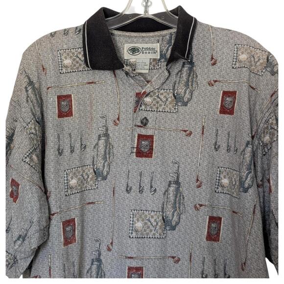 Pebble Beach Other - Pebble Beach Polo Shirt Mens Extra Large Gray Golf All Over Print Black Collar